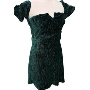 lulus dark green ribbed velvet sweetheart mini cap sleeve dress lace panel small